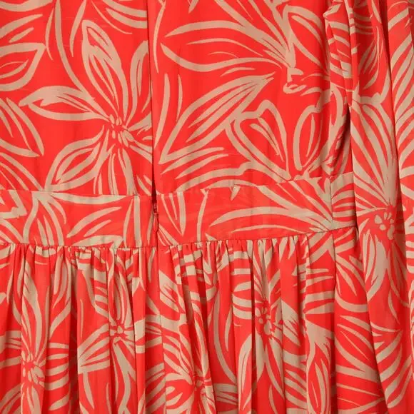 TOCCIN X RTR V-Neck Red and Orange Printed Maxi Dress - Size 4